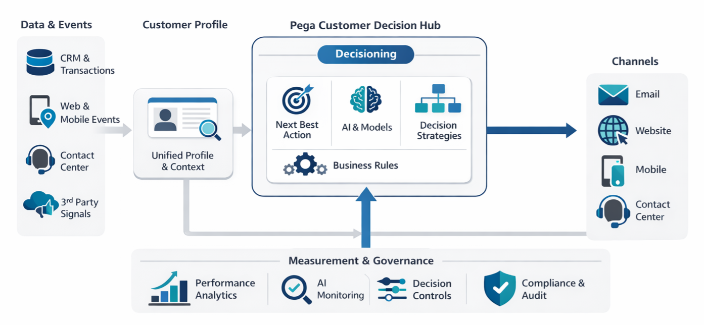 A centralized decisioning engine bridges the gap between customer data and personalized 1:1 engagement across all digital and physical channels.